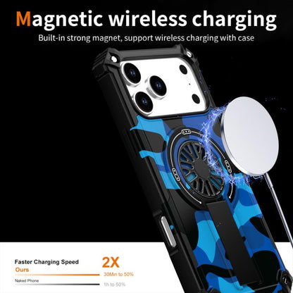 For iPhone 17 Pro Max Camouflage Kickstand Rotating Shaft MagSafe Phone Case(Blue Camouflage) - iPhone 17 Pro Max Cases by buy2fix | Online Shopping UK | buy2fix