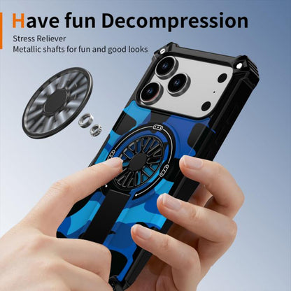 For iPhone 17 Pro Max Camouflage Kickstand Rotating Shaft MagSafe Phone Case(Blue Camouflage) - iPhone 17 Pro Max Cases by buy2fix | Online Shopping UK | buy2fix
