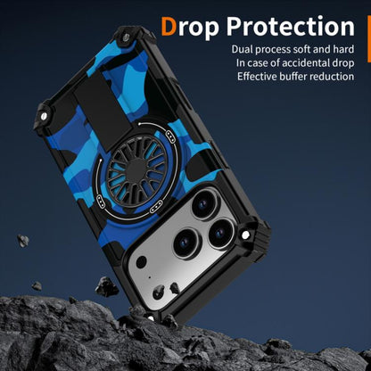 For iPhone 17 Pro Max Camouflage Kickstand Rotating Shaft MagSafe Phone Case(Blue Camouflage) - iPhone 17 Pro Max Cases by buy2fix | Online Shopping UK | buy2fix