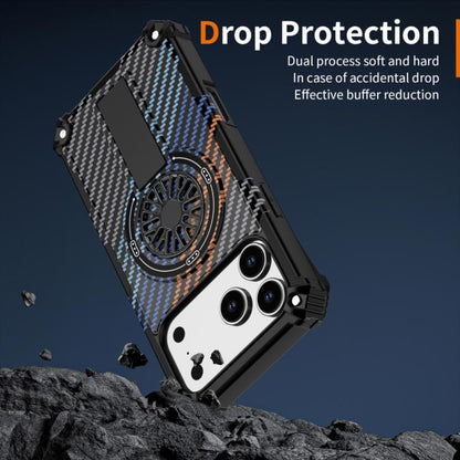 For iPhone 17 Pro Max Camouflage Kickstand Rotating Shaft MagSafe Phone Case(Carbon Fiber Rainbow) - iPhone 17 Pro Max Cases by buy2fix | Online Shopping UK | buy2fix