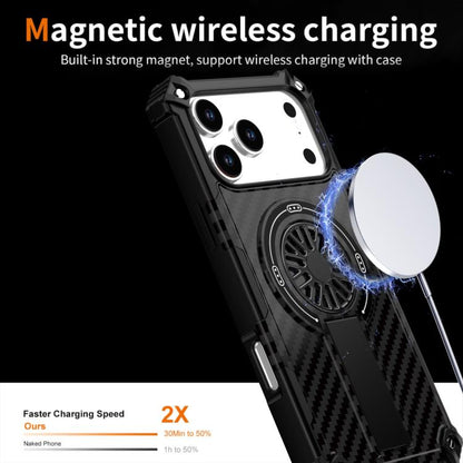 For iPhone 17 Pro Max Camouflage Kickstand Rotating Shaft MagSafe Phone Case(Carbon Fiber Black) - iPhone 17 Pro Max Cases by buy2fix | Online Shopping UK | buy2fix