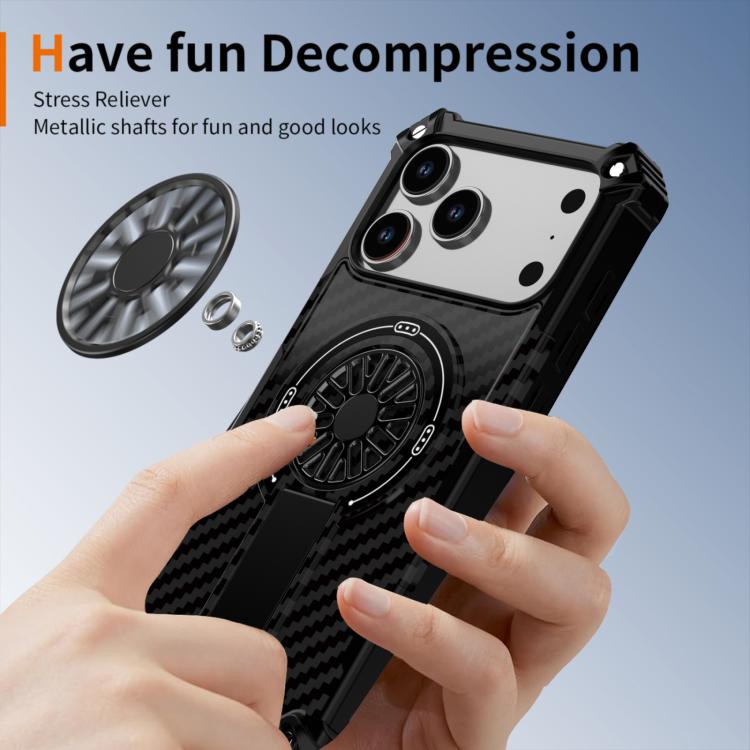 For iPhone 17 Pro Max Camouflage Kickstand Rotating Shaft MagSafe Phone Case(Carbon Fiber Black) - iPhone 17 Pro Max Cases by buy2fix | Online Shopping UK | buy2fix