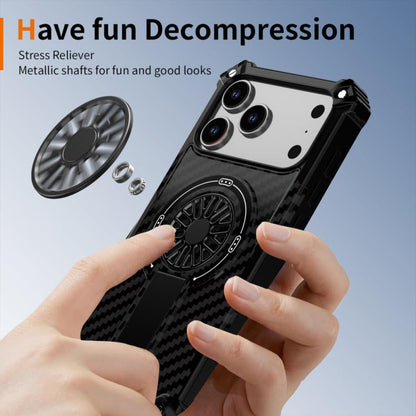For iPhone 17 Pro Max Camouflage Kickstand Rotating Shaft MagSafe Phone Case(Carbon Fiber Black) - iPhone 17 Pro Max Cases by buy2fix | Online Shopping UK | buy2fix