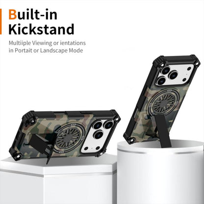 For iPhone 17 Pro Camouflage Kickstand Rotating Shaft MagSafe Phone Case(Army Green Camouflage) - iPhone 17 Pro Cases by buy2fix | Online Shopping UK | buy2fix