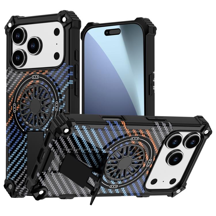 For iPhone 17 Pro Camouflage Kickstand Rotating Shaft MagSafe Phone Case(Carbon Fiber Rainbow) - iPhone 17 Pro Cases by buy2fix | Online Shopping UK | buy2fix