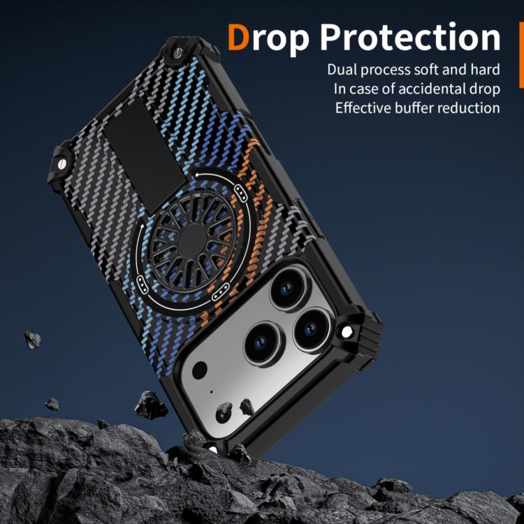 For iPhone 17 Pro Camouflage Kickstand Rotating Shaft MagSafe Phone Case(Carbon Fiber Rainbow) - iPhone 17 Pro Cases by buy2fix | Online Shopping UK | buy2fix