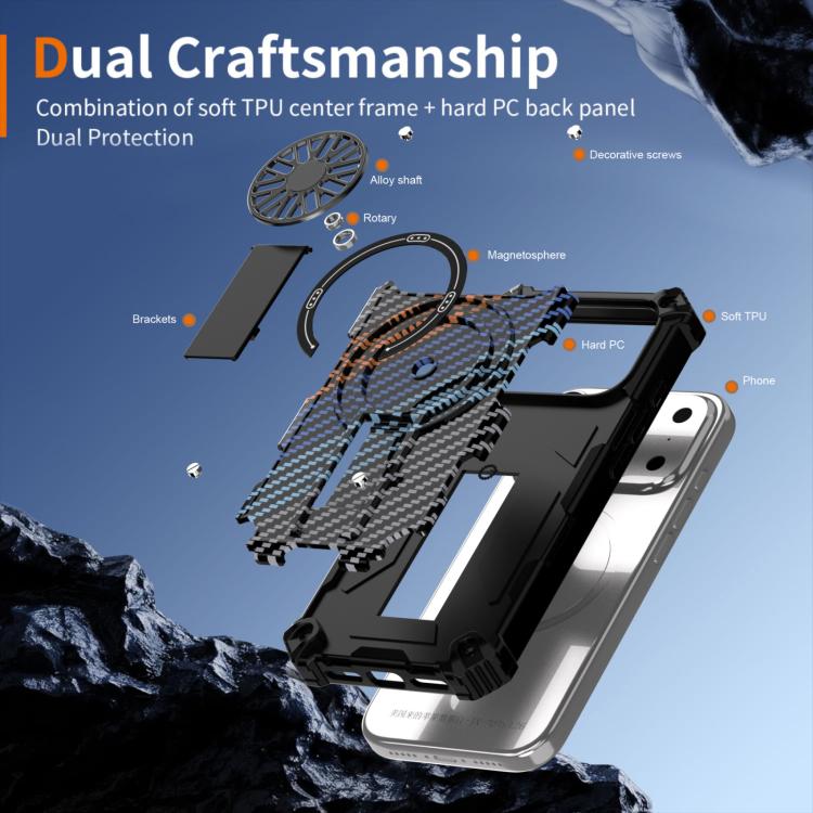 For iPhone 17 Pro Camouflage Kickstand Rotating Shaft MagSafe Phone Case(Carbon Fiber Rainbow) - iPhone 17 Pro Cases by buy2fix | Online Shopping UK | buy2fix