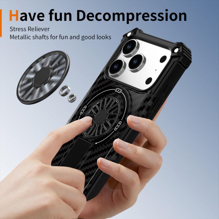 For iPhone 17 Pro Camouflage Kickstand Rotating Shaft MagSafe Phone Case(Carbon Fiber Black) - iPhone 17 Pro Cases by buy2fix | Online Shopping UK | buy2fix