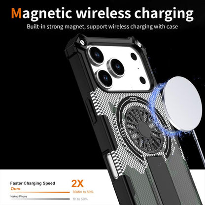 For iPhone 17 Pro Camouflage Kickstand Rotating Shaft MagSafe Phone Case(Carbon Fiber Grey) - iPhone 17 Pro Cases by buy2fix | Online Shopping UK | buy2fix