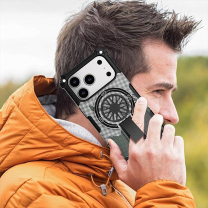 For iPhone 17 Pro Camouflage Kickstand Rotating Shaft MagSafe Phone Case(Carbon Fiber Grey) - iPhone 17 Pro Cases by buy2fix | Online Shopping UK | buy2fix