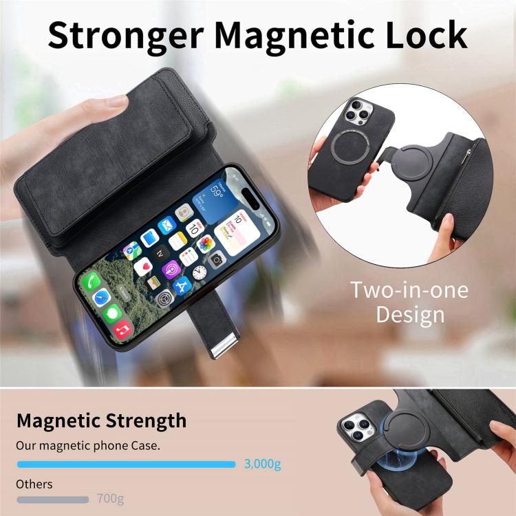 For iPhone 16 Pro Max CaseNeo MagSafe RFID Anti-theft Zipper Wallet Retro Leather Phone Case(Black) - iPhone 16 Pro Max Cases by CaseNeo | Online Shopping UK | buy2fix