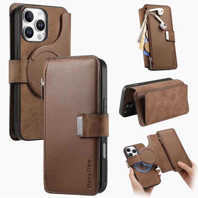 For iPhone 16 Pro CaseNeo MagSafe RFID Anti-theft Zipper Wallet Retro Leather Phone Case(Brown) - iPhone 16 Pro Cases by CaseNeo | Online Shopping UK | buy2fix