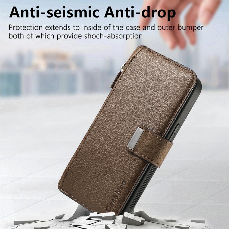 For iPhone 16 Pro CaseNeo MagSafe RFID Anti-theft Zipper Wallet Retro Leather Phone Case(Brown) - iPhone 16 Pro Cases by CaseNeo | Online Shopping UK | buy2fix