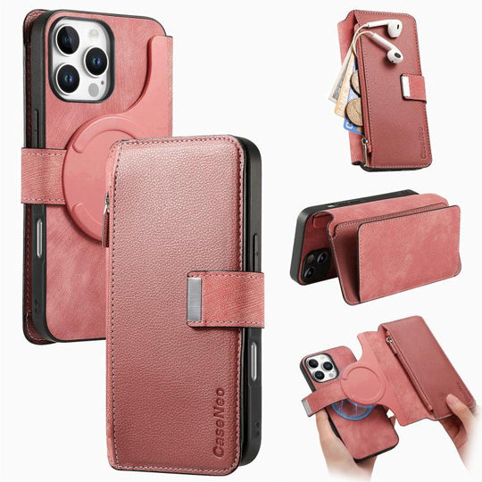 For iPhone 16 Pro CaseNeo MagSafe RFID Anti-theft Zipper Wallet Retro Leather Phone Case(Pink)