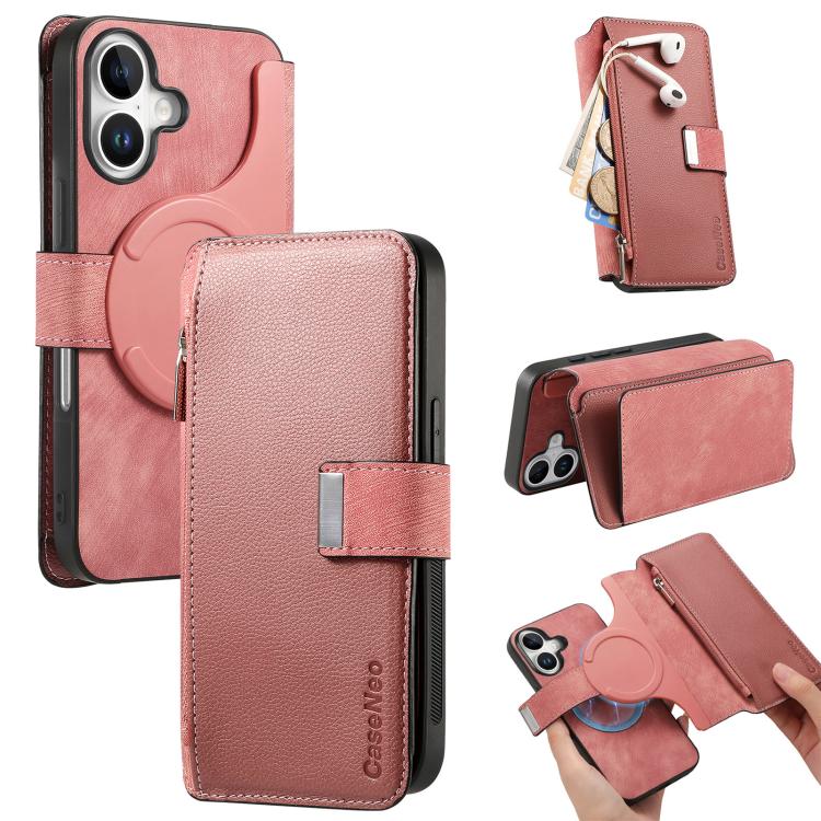 For iPhone 16 Plus CaseNeo MagSafe RFID Anti-theft Zipper Wallet Retro Leather Phone Case(Pink) - iPhone 16 Plus Cases by CaseNeo | Online Shopping UK | buy2fix