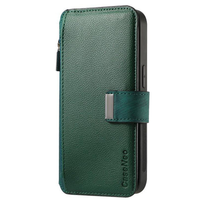 For iPhone 16 CaseNeo MagSafe RFID Anti-theft Zipper Wallet Retro Leather Phone Case(Green) - iPhone 16 Cases by CaseNeo | Online Shopping UK | buy2fix