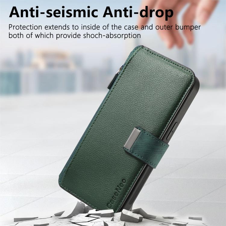 For iPhone 16 CaseNeo MagSafe RFID Anti-theft Zipper Wallet Retro Leather Phone Case(Green) - iPhone 16 Cases by CaseNeo | Online Shopping UK | buy2fix