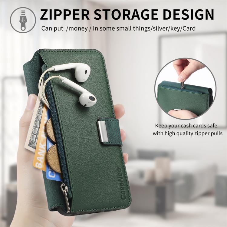 For iPhone 16 CaseNeo MagSafe RFID Anti-theft Zipper Wallet Retro Leather Phone Case(Green) - iPhone 16 Cases by CaseNeo | Online Shopping UK | buy2fix
