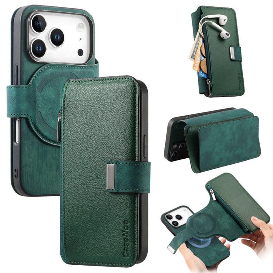For iPhone 18 Pro Max / 17 Pro Max CaseNeo MagSafe RFID Anti-theft Zipper Wallet Retro Leather Phone Case(Green)