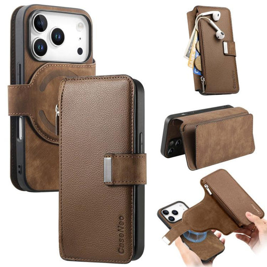 For iPhone 18 Pro / 17 Pro CaseNeo MagSafe RFID Anti-theft Zipper Wallet Retro Leather Phone Case(Brown)