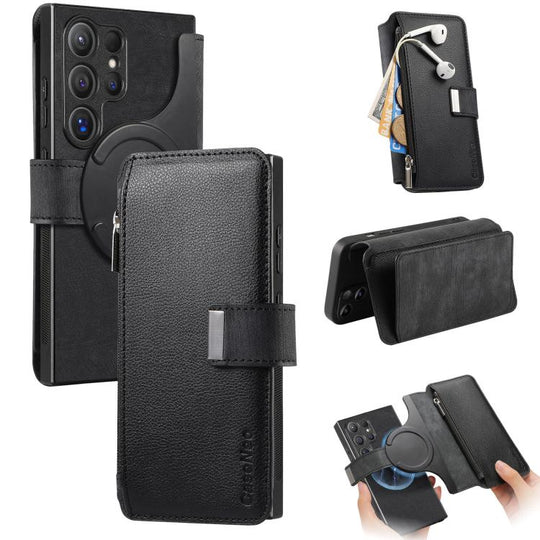 For Galaxy S24 Ultra 5G CaseNeo MagSafe RFID Anti-theft Zipper Wallet Retro Leather Phone Case(Black)