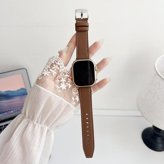 For Apple Watch 42 / 44 / 45 / 46 / 49mm xDfind Black Shark Fine Grain Leather Watch Band(Coffee Color) - Watch Bands by xDfind | Online Shopping UK | buy2fix