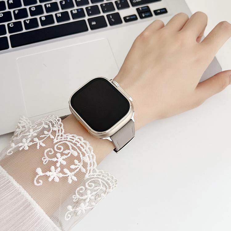 For Apple Watch 42 / 44 / 45 / 46 / 49mm xDfind Black Shark Fine Grain Leather Watch Band(Coffee Color) - Watch Bands by xDfind | Online Shopping UK | buy2fix