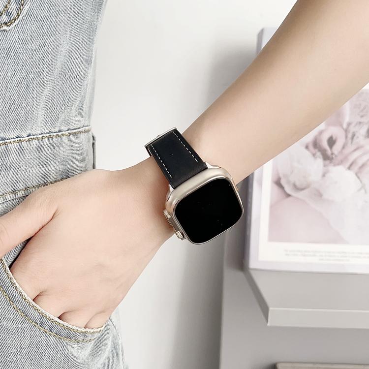 For Apple Watch 42 / 44 / 45 / 46 / 49mm xDfind Black Shark Fine Grain Leather Watch Band(Coffee Color) - Watch Bands by xDfind | Online Shopping UK | buy2fix