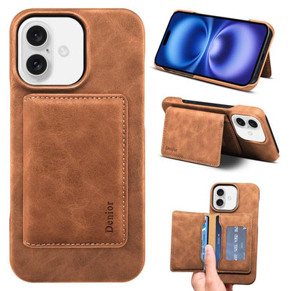 For iPhone 16 Denior D27 Retro Texture RFID MagSafe Photo Frame Card-slot Phone Case(Brown) - iPhone 16 Cases by Denior | Online Shopping UK | buy2fix