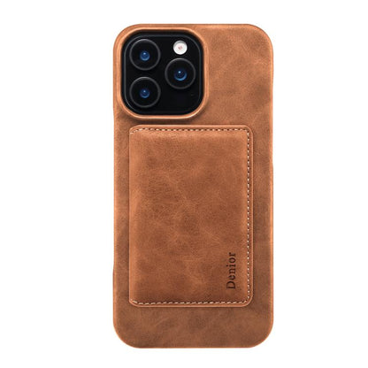 For iPhone 16 Denior D27 Retro Texture RFID MagSafe Photo Frame Card-slot Phone Case(Brown) - iPhone 16 Cases by Denior | Online Shopping UK | buy2fix
