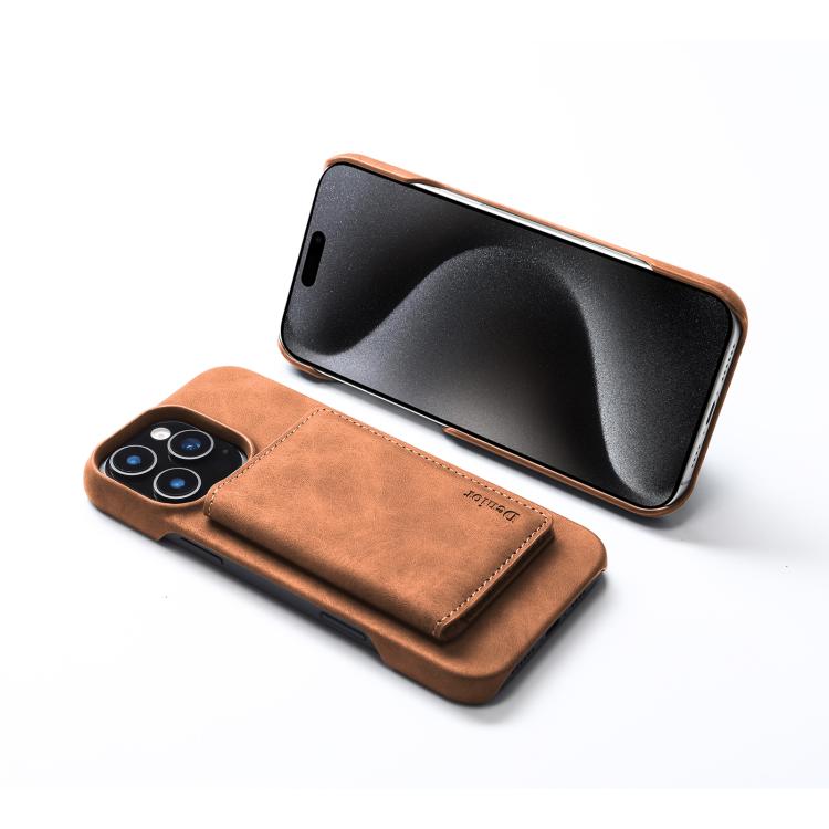 For iPhone 16 Denior D27 Retro Texture RFID MagSafe Photo Frame Card-slot Phone Case(Brown) - iPhone 16 Cases by Denior | Online Shopping UK | buy2fix