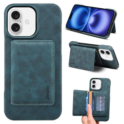 For iPhone 16 Denior D27 Retro Texture RFID MagSafe Photo Frame Card-slot Phone Case(Blue) - iPhone 16 Cases by Denior | Online Shopping UK | buy2fix
