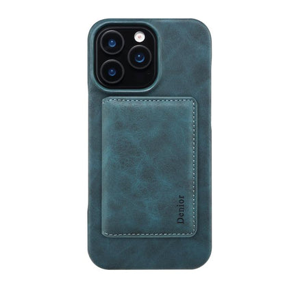 For iPhone 16 Denior D27 Retro Texture RFID MagSafe Photo Frame Card-slot Phone Case(Blue) - iPhone 16 Cases by Denior | Online Shopping UK | buy2fix