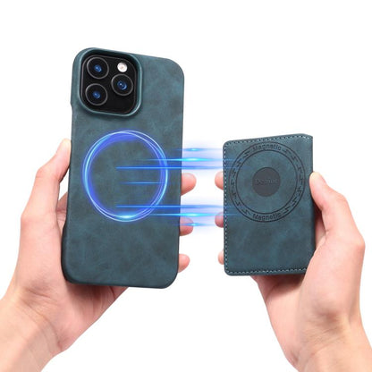 For iPhone 16 Denior D27 Retro Texture RFID MagSafe Photo Frame Card-slot Phone Case(Blue) - iPhone 16 Cases by Denior | Online Shopping UK | buy2fix