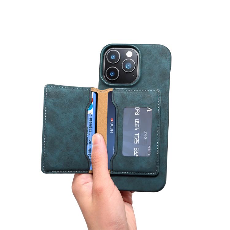 For iPhone 16 Denior D27 Retro Texture RFID MagSafe Photo Frame Card-slot Phone Case(Blue) - iPhone 16 Cases by Denior | Online Shopping UK | buy2fix