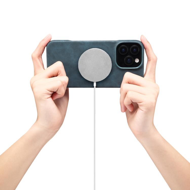 For iPhone 16 Denior D27 Retro Texture RFID MagSafe Photo Frame Card-slot Phone Case(Blue) - iPhone 16 Cases by Denior | Online Shopping UK | buy2fix