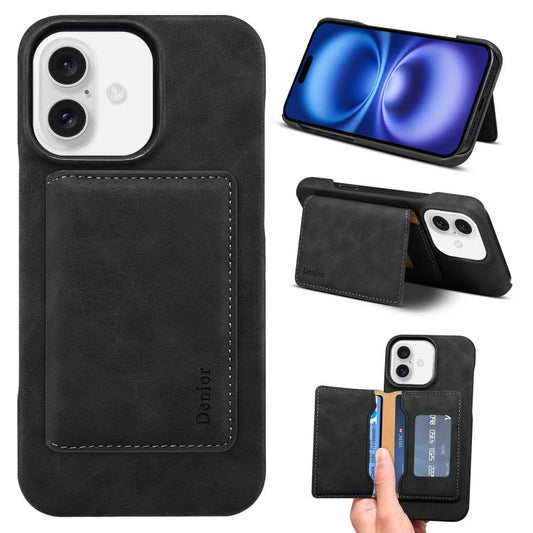 For iPhone 16 Plus Denior D27 Retro Texture RFID MagSafe Photo Frame Card-slot Phone Case(Black) - iPhone 16 Plus Cases by Denior | Online Shopping UK | buy2fix