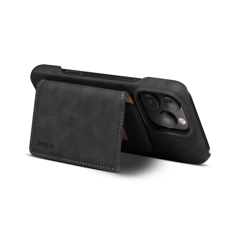 For iPhone 16 Plus Denior D27 Retro Texture RFID MagSafe Photo Frame Card-slot Phone Case(Black) - iPhone 16 Plus Cases by Denior | Online Shopping UK | buy2fix