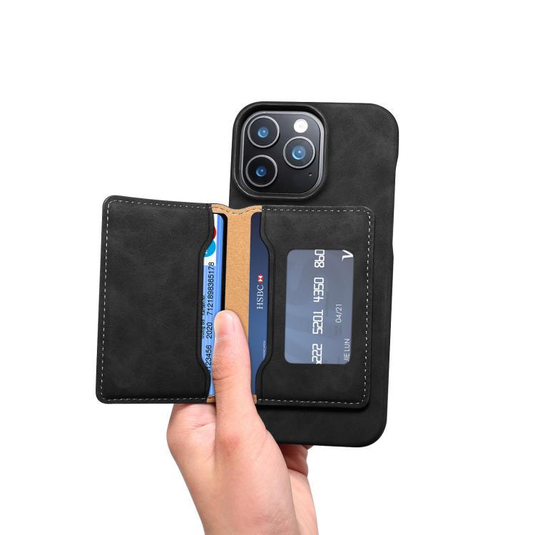 For iPhone 16 Plus Denior D27 Retro Texture RFID MagSafe Photo Frame Card-slot Phone Case(Black) - iPhone 16 Plus Cases by Denior | Online Shopping UK | buy2fix
