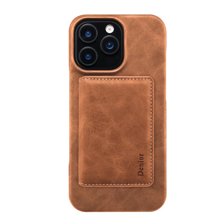 For iPhone 16 Plus Denior D27 Retro Texture RFID MagSafe Photo Frame Card-slot Phone Case(Brown) - iPhone 16 Plus Cases by Denior | Online Shopping UK | buy2fix