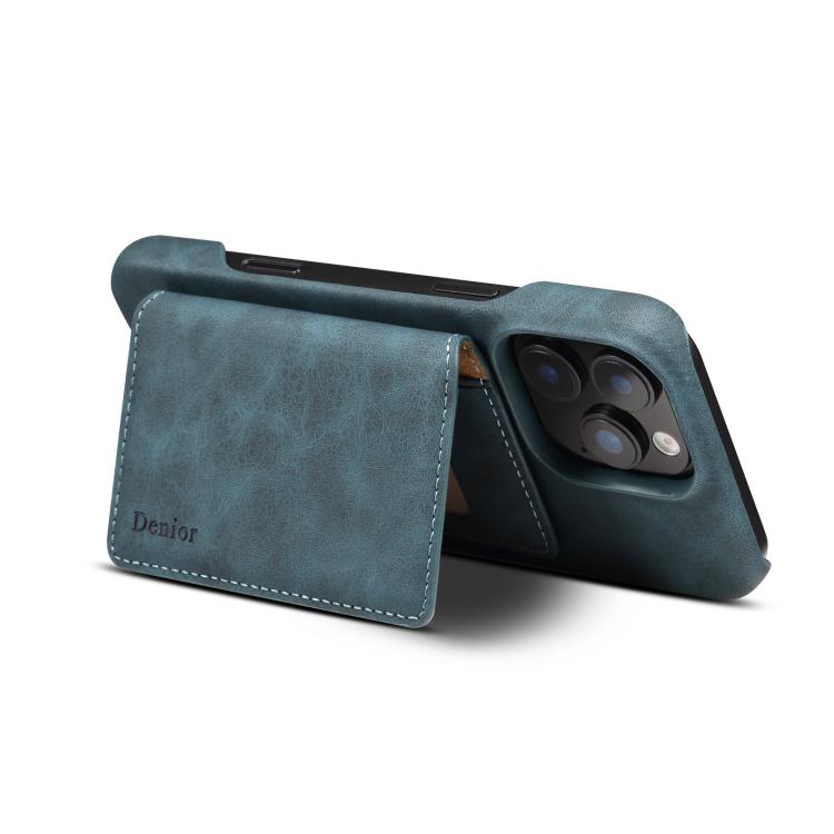 For iPhone 16 Plus Denior D27 Retro Texture RFID MagSafe Photo Frame Card-slot Phone Case(Blue) - iPhone 16 Plus Cases by Denior | Online Shopping UK | buy2fix