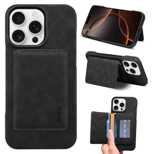 For iPhone 16 Pro Denior D27 Retro Texture RFID MagSafe Photo Frame Card-slot Phone Case(Black)