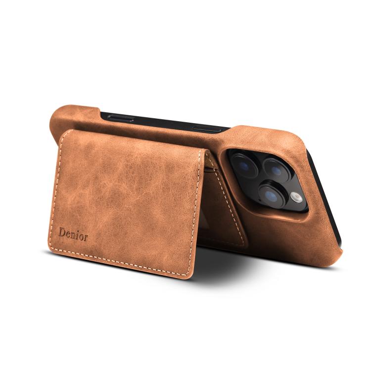 For iPhone 16 Pro Denior D27 Retro Texture RFID MagSafe Photo Frame Card-slot Phone Case(Brown) - iPhone 16 Pro Cases by Denior | Online Shopping UK | buy2fix