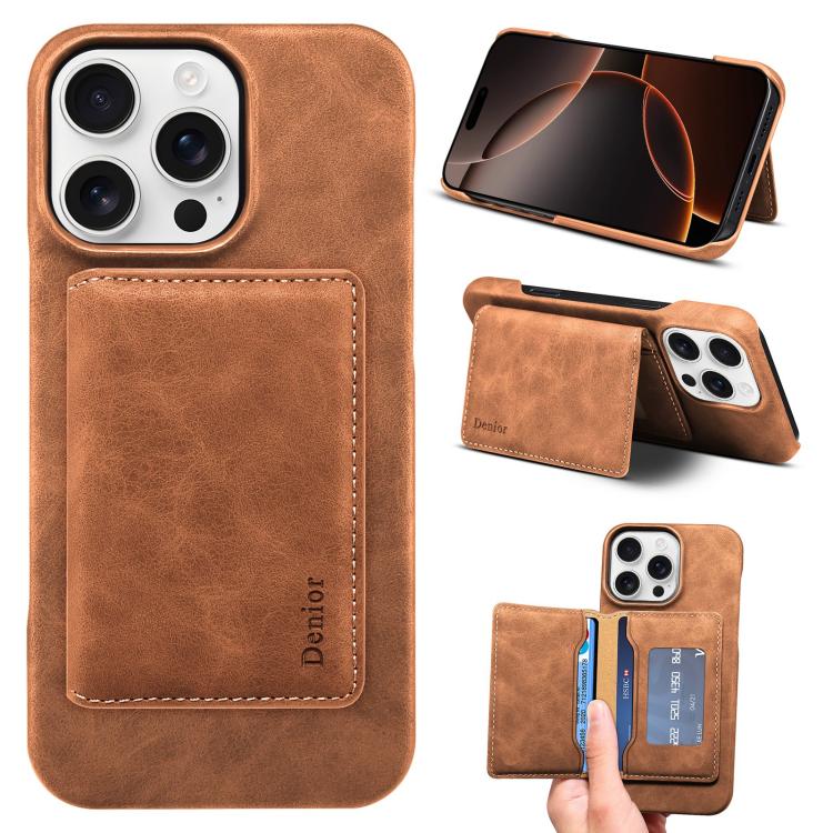 For iPhone 16 Pro Max Denior D27 Retro Texture RFID MagSafe Photo Frame Card-slot Phone Case(Brown) - iPhone 16 Pro Max Cases by Denior | Online Shopping UK | buy2fix