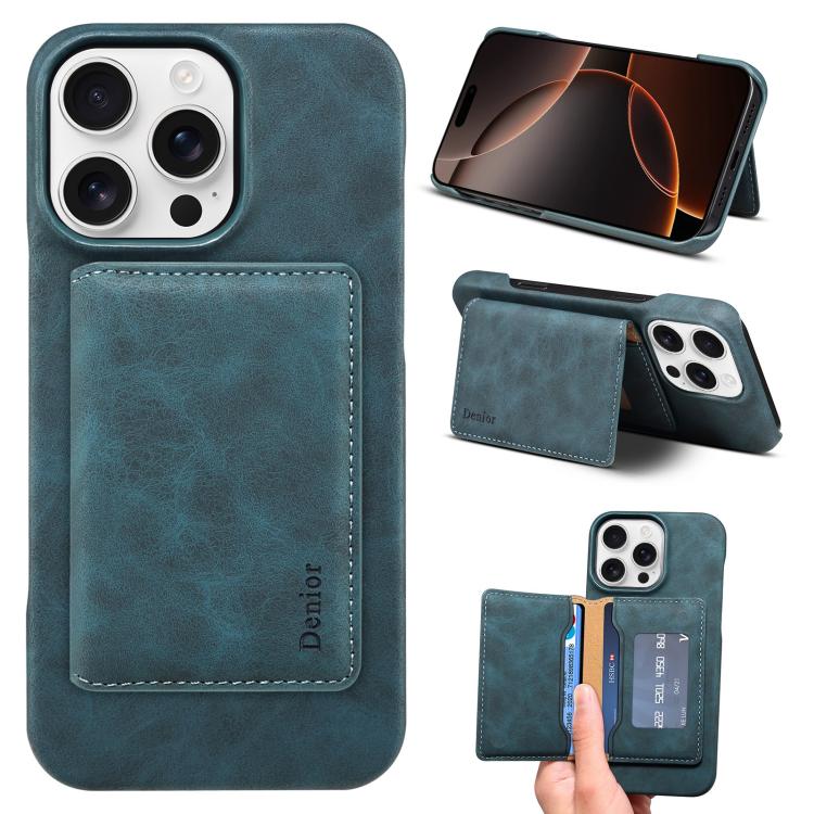 For iPhone 16 Pro Max Denior D27 Retro Texture RFID MagSafe Photo Frame Card-slot Phone Case(Blue) - iPhone 16 Pro Max Cases by Denior | Online Shopping UK | buy2fix
