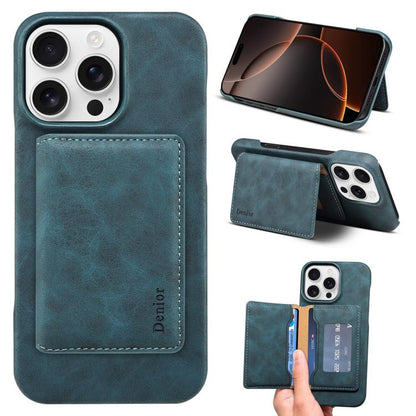 For iPhone 16 Pro Max Denior D27 Retro Texture RFID MagSafe Photo Frame Card-slot Phone Case(Blue) - iPhone 16 Pro Max Cases by Denior | Online Shopping UK | buy2fix