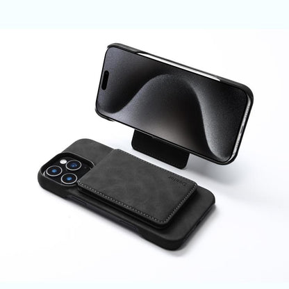 For iPhone 16 Denior D28 Retro Texture RFID MagSafe Vertical Flip Card-slot Phone Case(Black) - iPhone 16 Cases by Denior | Online Shopping UK | buy2fix