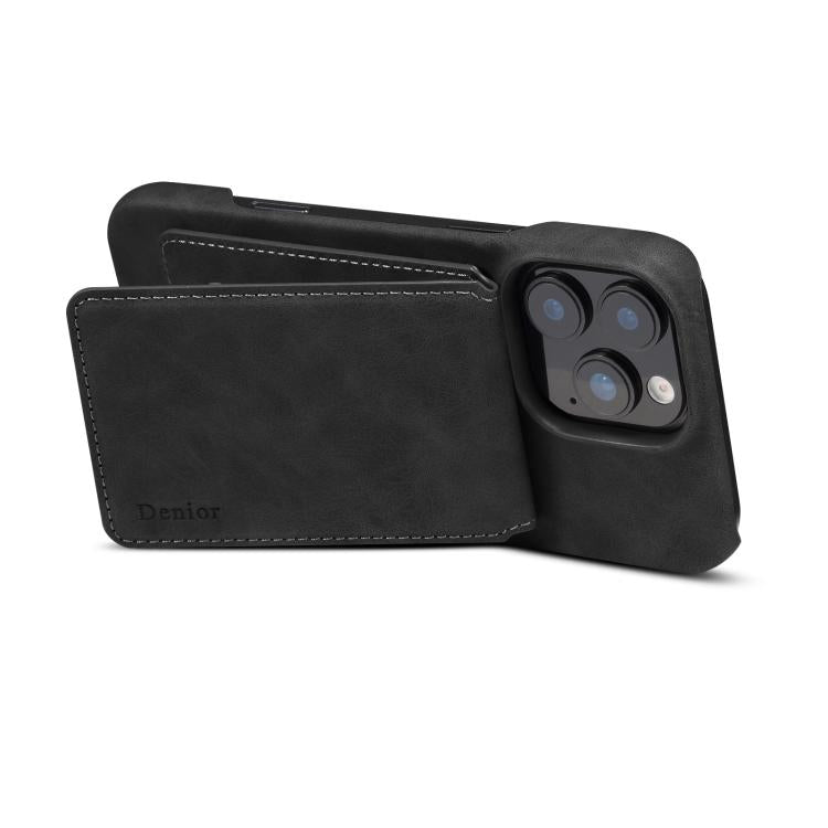 For iPhone 16 Denior D28 Retro Texture RFID MagSafe Vertical Flip Card-slot Phone Case(Black) - iPhone 16 Cases by Denior | Online Shopping UK | buy2fix