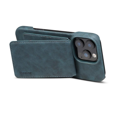 For iPhone 16 Denior D28 Retro Texture RFID MagSafe Vertical Flip Card-slot Phone Case(Blue) - iPhone 16 Cases by Denior | Online Shopping UK | buy2fix