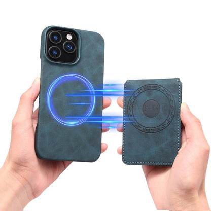 For iPhone 16 Denior D28 Retro Texture RFID MagSafe Vertical Flip Card-slot Phone Case(Blue) - iPhone 16 Cases by Denior | Online Shopping UK | buy2fix